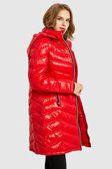 Orolay-Long Quilted Hooded Puffer Down Jacket-Long Quilted Hooded Puffer Down Jacket - Orolay, #color_Cherry Tomato