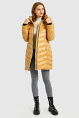 Orolay-Long Quilted Hooded Puffer Down Jacket-Long Quilted Hooded Puffer Down Jacket - Orolay, #color_Golden Cream