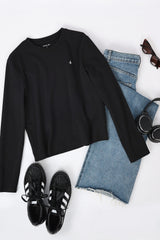 Orolay-Long Sleeve Crop T-shirt-#color_Black