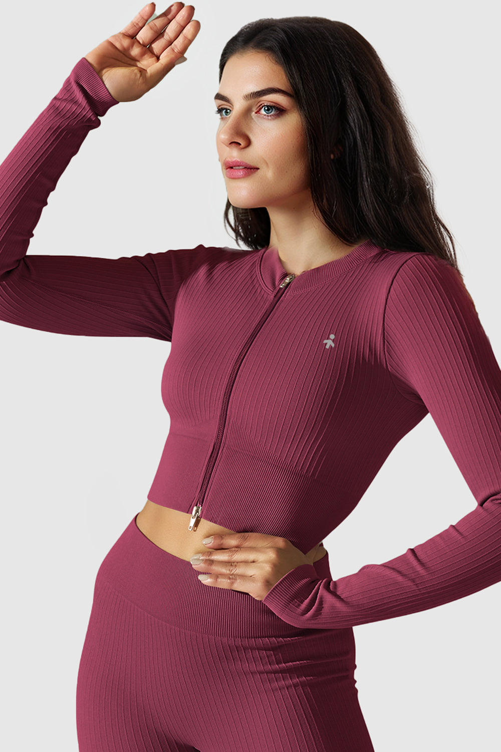 Orolay-Long Sleeve Crop Yoga Tops-#color_Raspberry Coulis