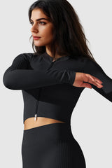 Orolay-Long Sleeve Crop Yoga Tops-#color_Black