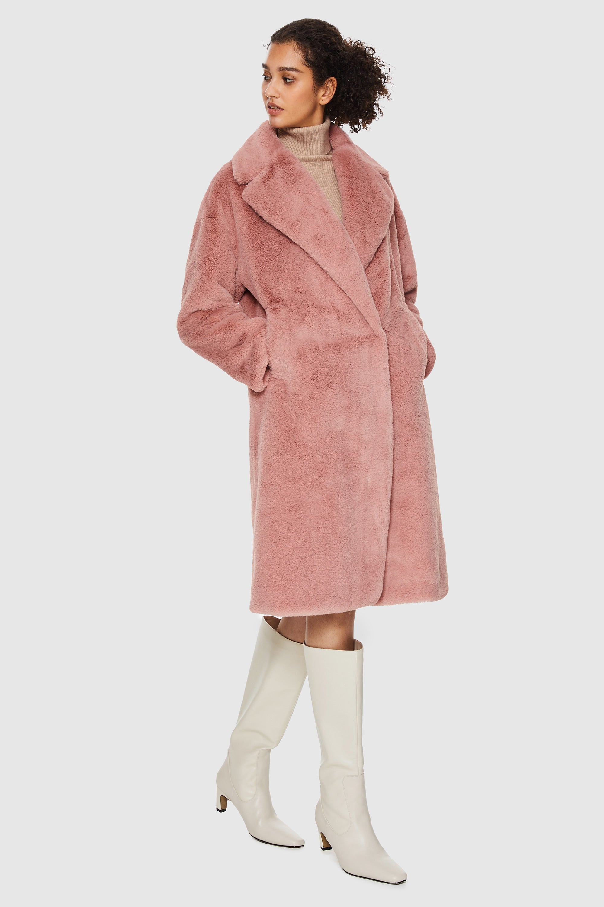 Orolay-Long Teddy Coat-#color_Pink