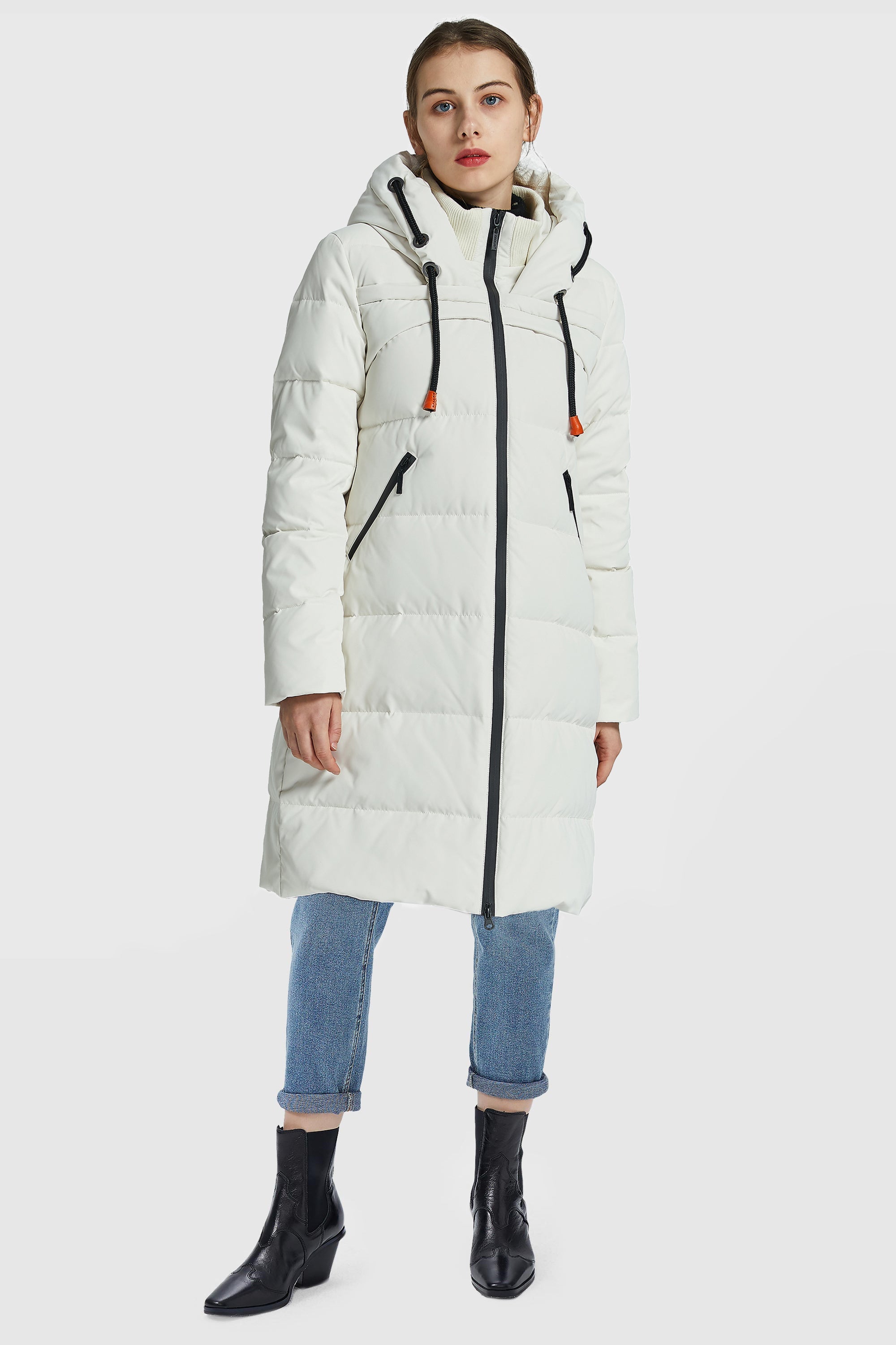 Orolay-Long Thickened Hooded Down Jacket-Orolay Long Thickened Hooded Down Jacket women #color_White