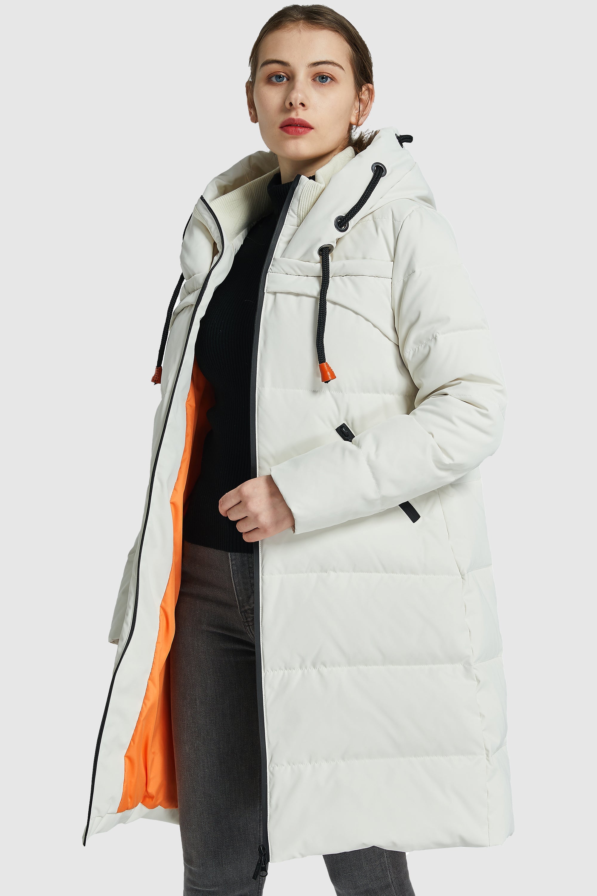 Orolay-Long Thickened Hooded Down Jacket-Orolay Long Thickened Hooded Down Jacket women #color_White