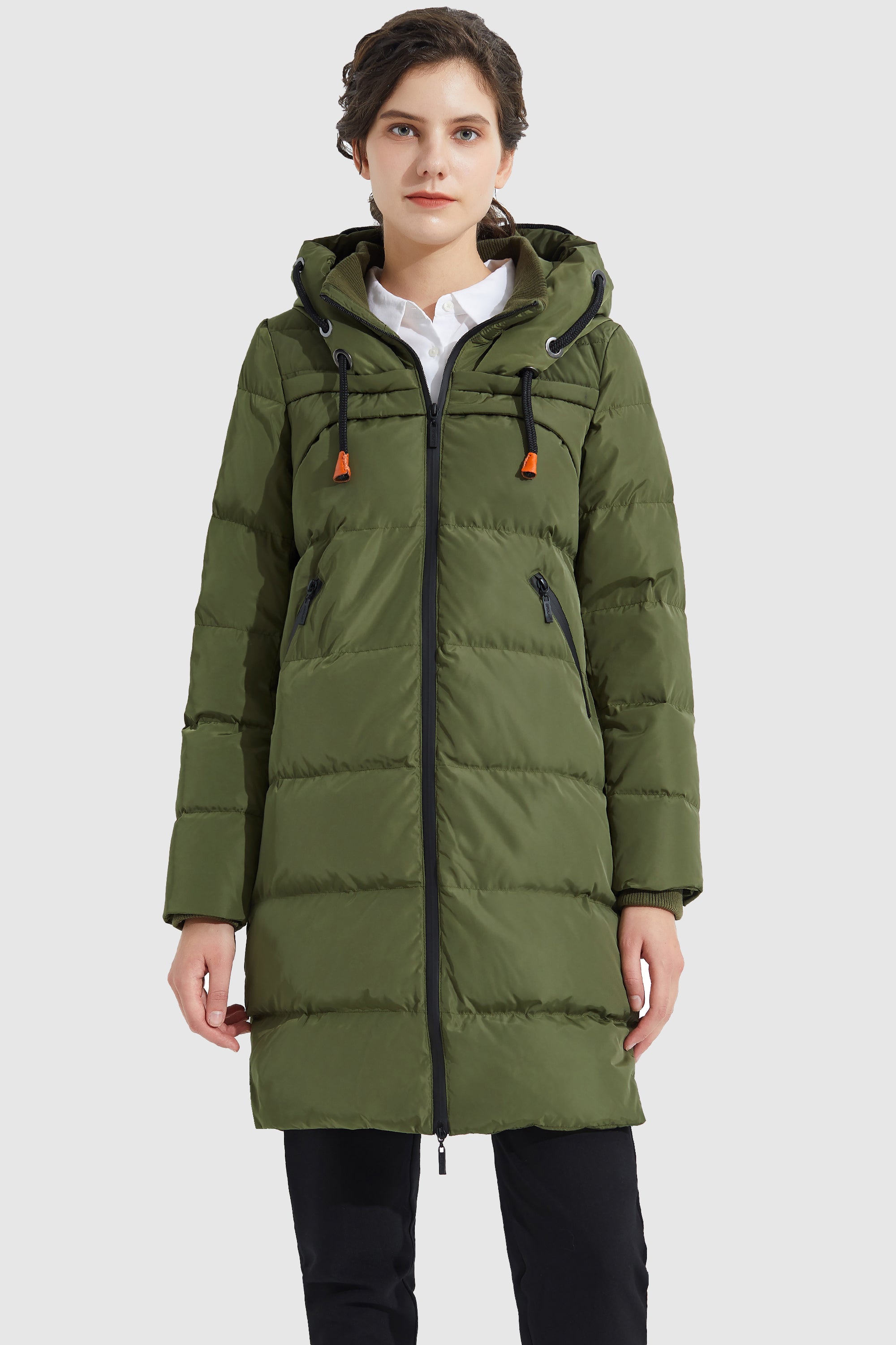 Orolay-Long Thickened Hooded Down Jacket-Orolay Long Thickened Hooded Down Jacket women #color_Peat Moss