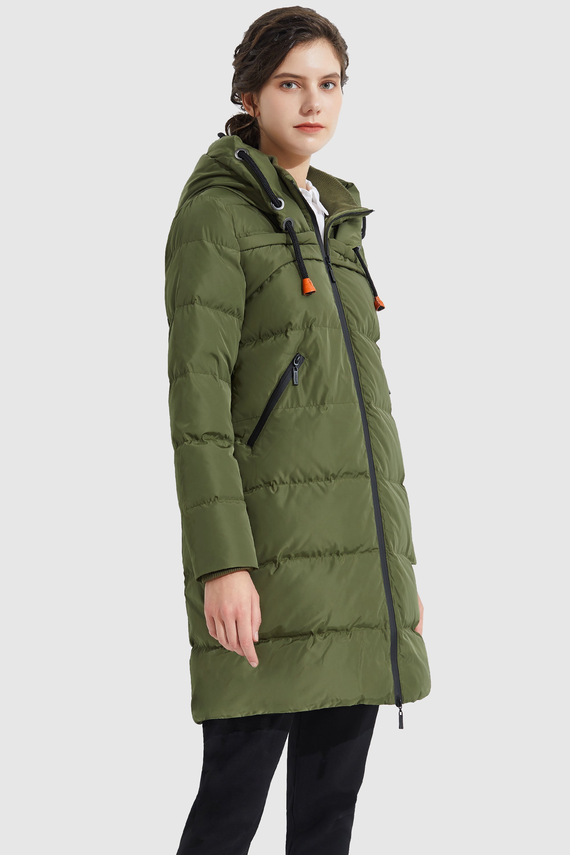 Orolay-Long Thickened Hooded Down Jacket-Orolay Long Thickened Hooded Down Jacket women #color_Peat Moss