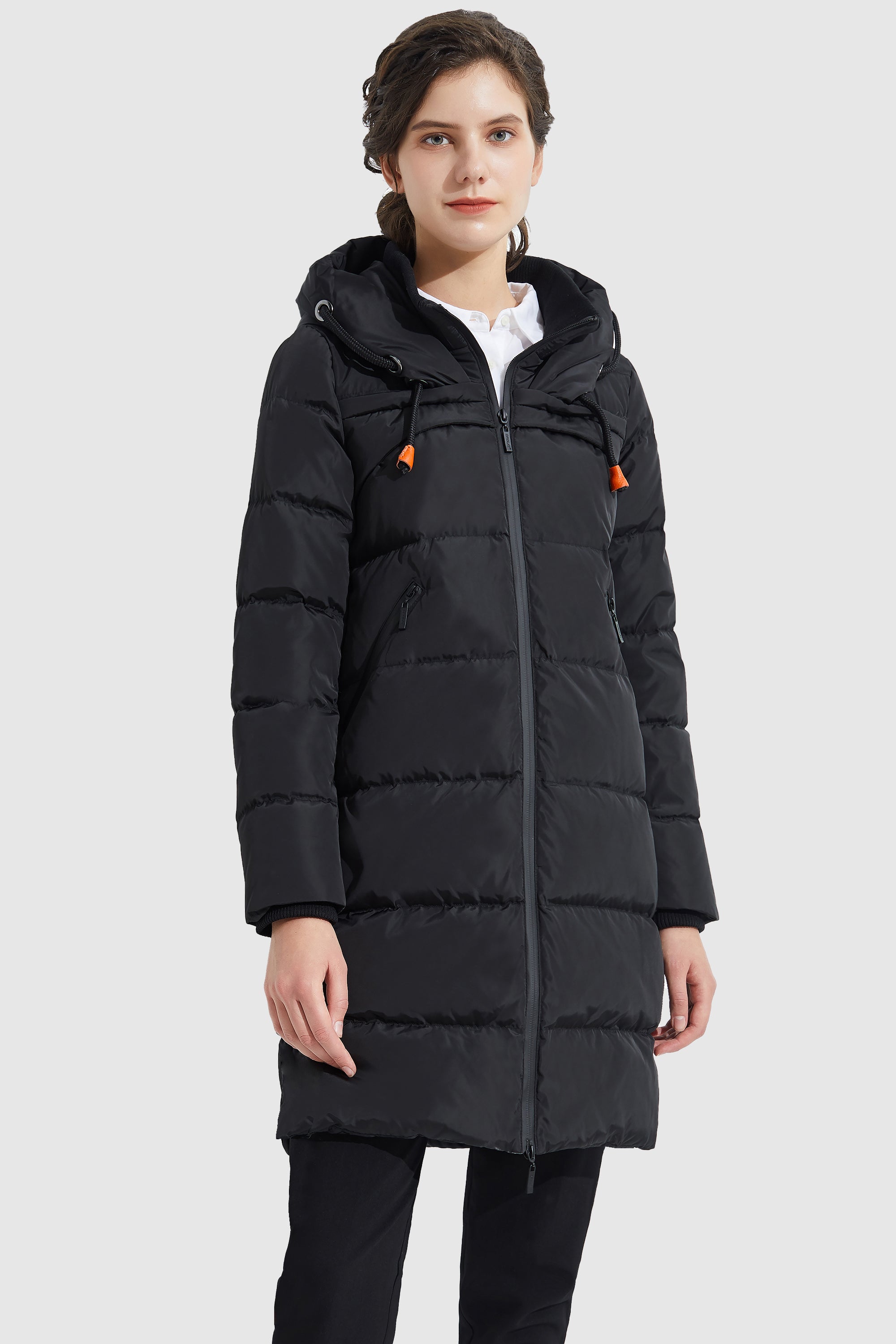 Orolay-Long Thickened Hooded Down Jacket-Orolay Long Thickened Hooded Down Jacket women #color_Black