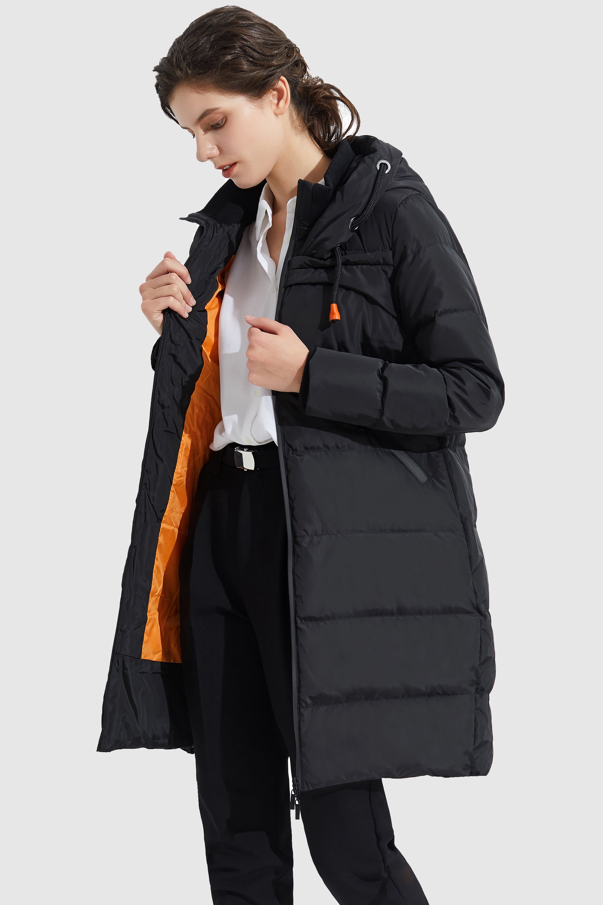 Orolay-Long Thickened Hooded Down Jacket-Orolay Long Thickened Hooded Down Jacket women #color_Black