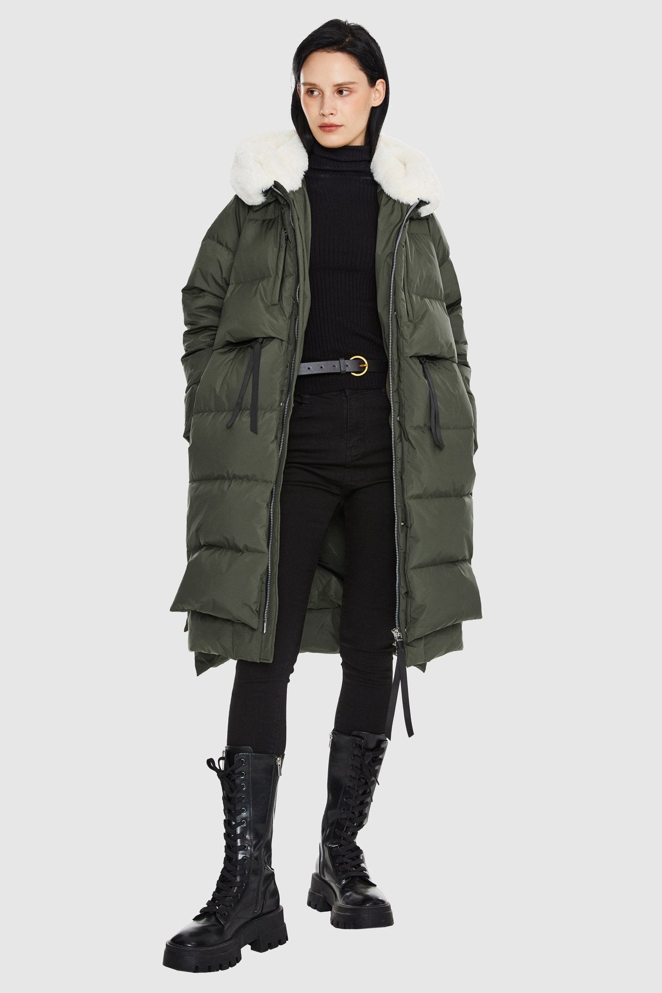 Orolay-Long Winter Puffer Jacket-Long Winter Puffer Jacket - Orolay, #color_Chive