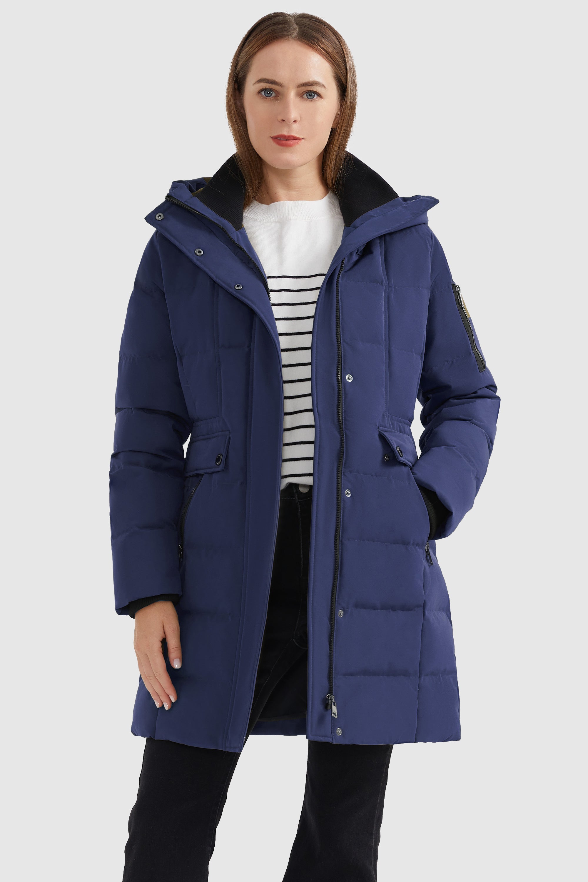 Orolay-Mid Length Slant Pocket Puffer Jacket-#color_Beacon Blue