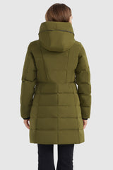 Orolay-Mid Length Slant Pocket Puffer Jacket-#color_Fir Green