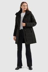 Orolay-Mid Length Slant Pocket Puffer Jacket-#color_Black