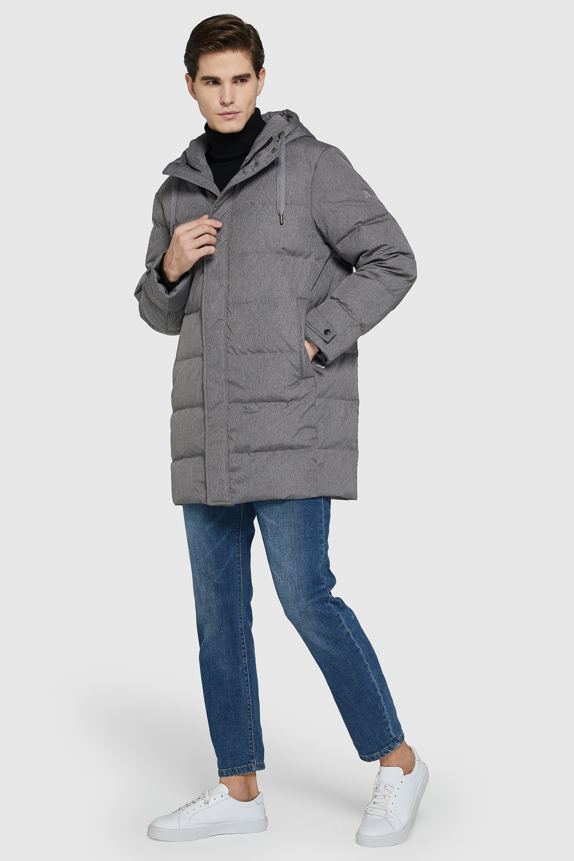 Orolay-Mid-Length Warm Hooded Puffer Down Jacket-#color_Night Owl