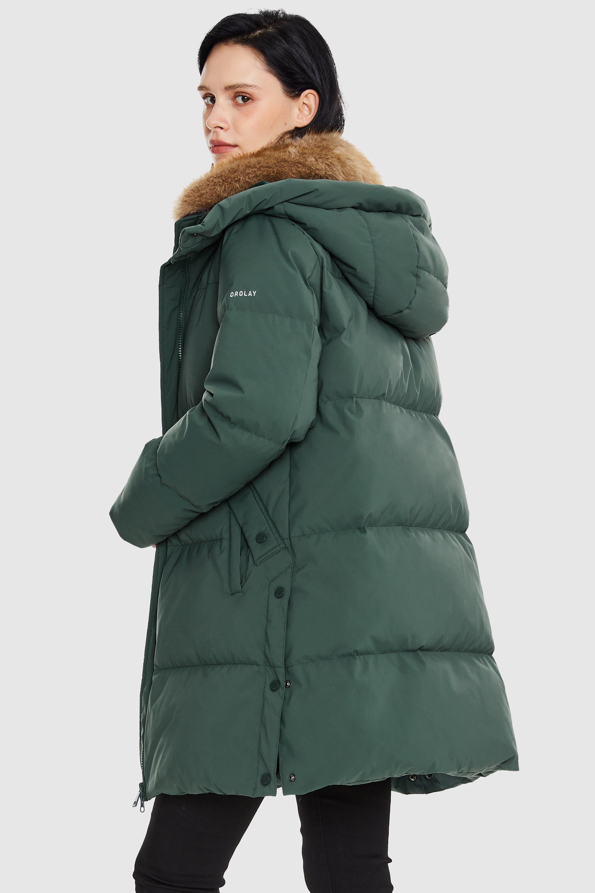 Orolay-Mid-Length Winter Thickened Puffer Jacket-#color_Sagebrush Green