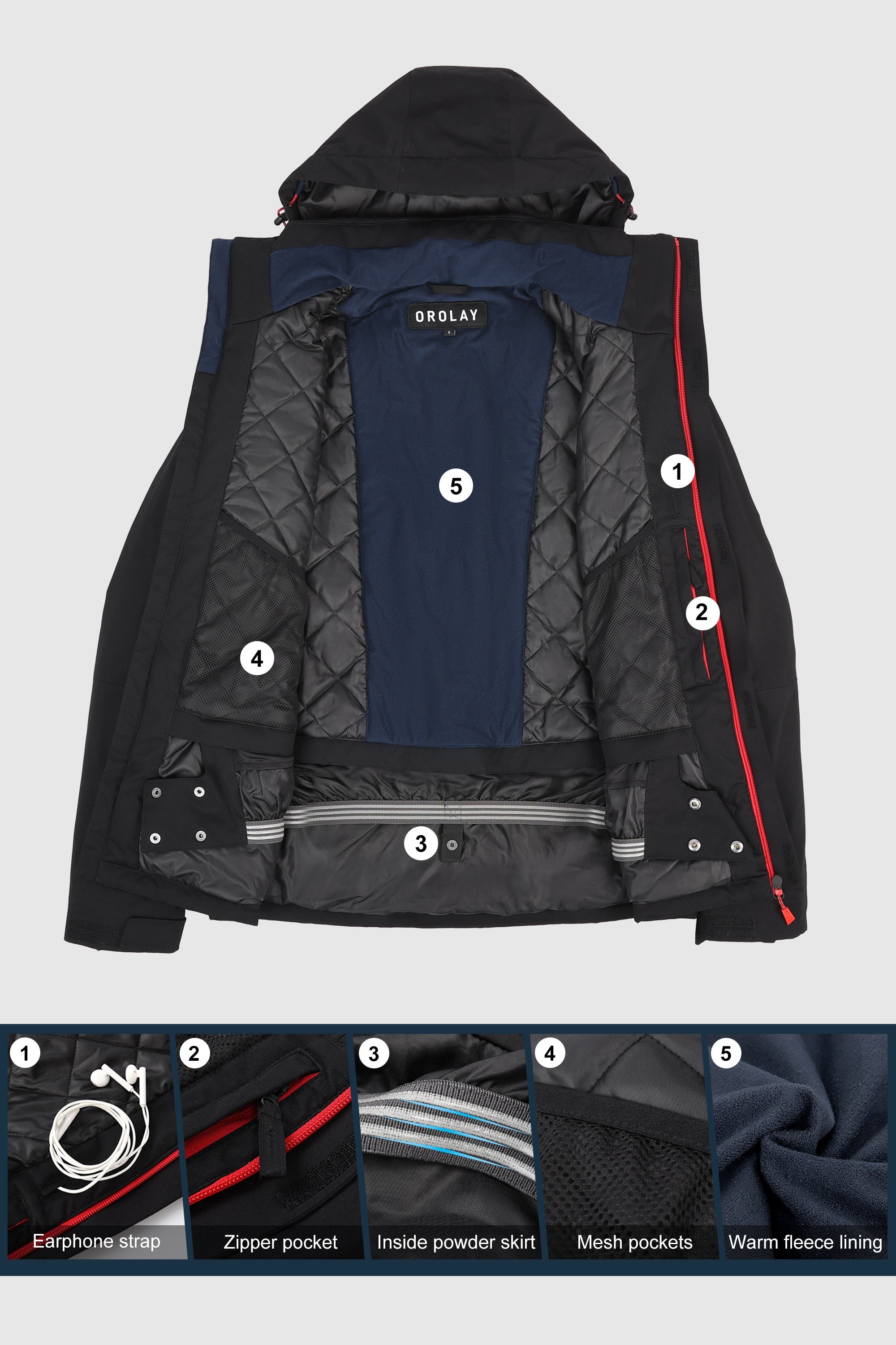 Orolay-Mountain Waterproof Ski Jacket-#color_Black