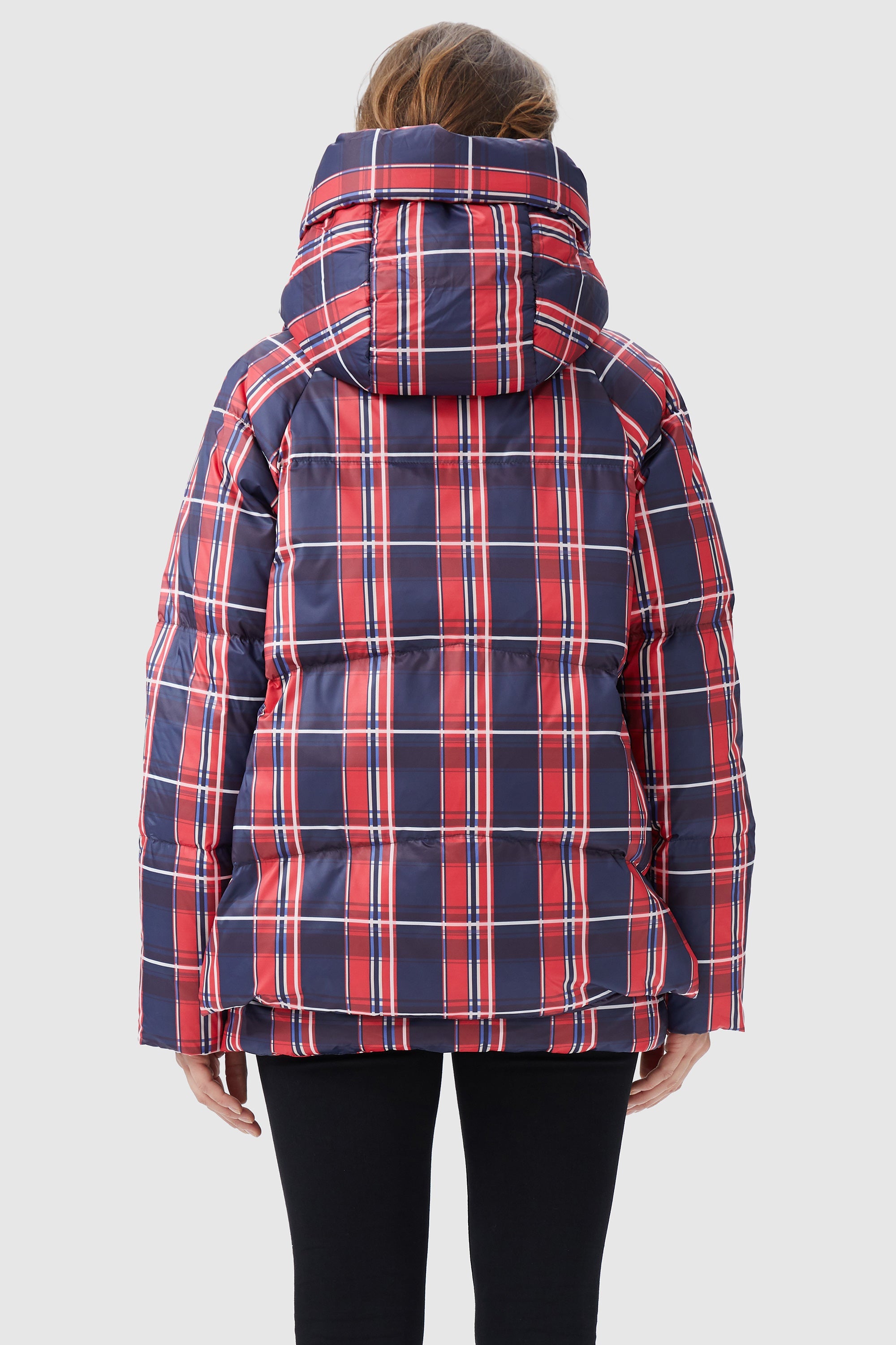 Orolay-Multi-Pockets Plaid Puffer Jacket-#color_Red plaid