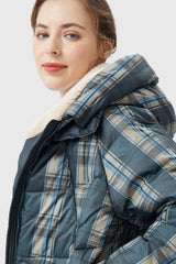 Orolay-Multi-Pockets Plaid Puffer Jacket-#color_Blue plaid