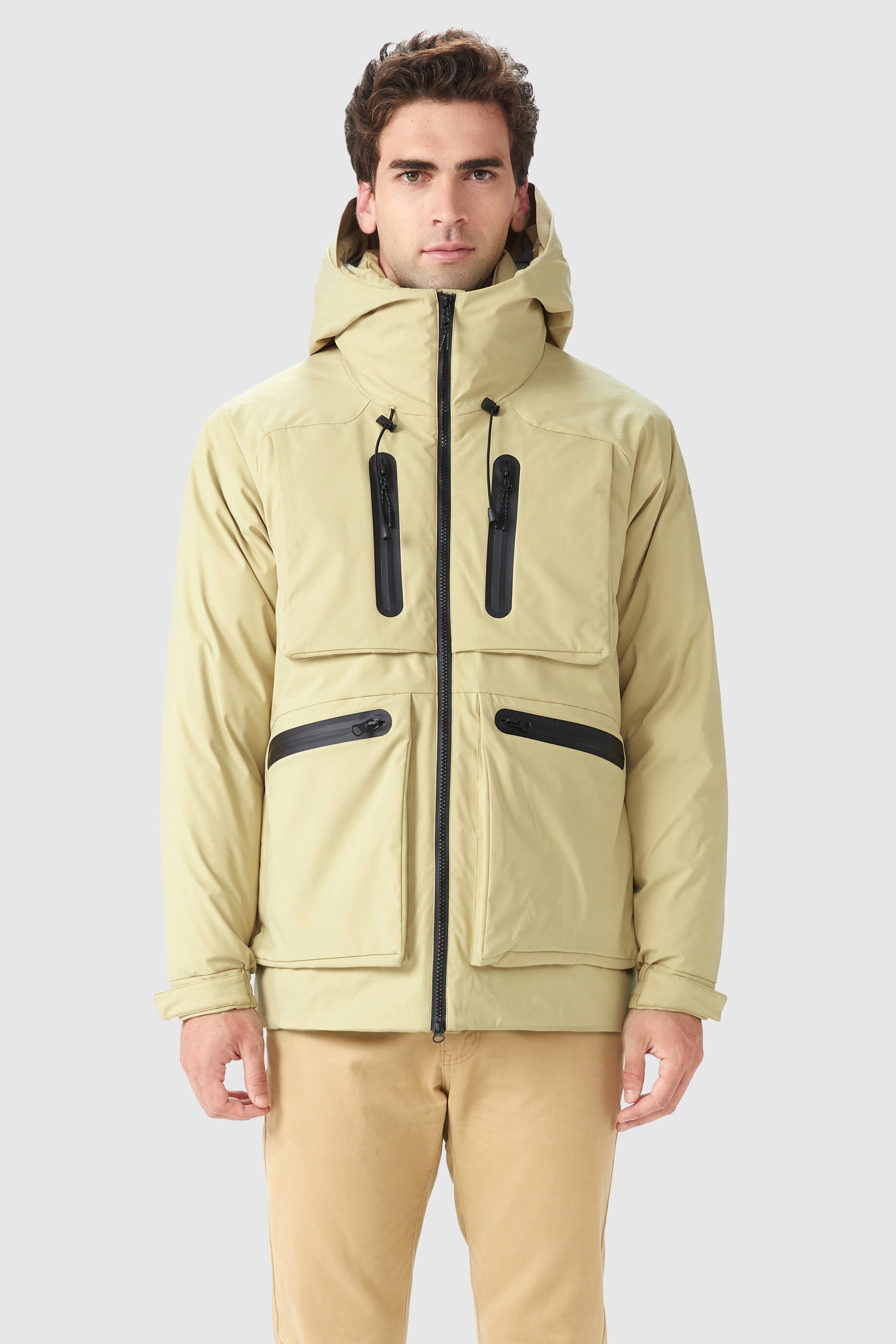 Orolay-Multi-pockets Hooded Down Jacket-#color_Almond Oil