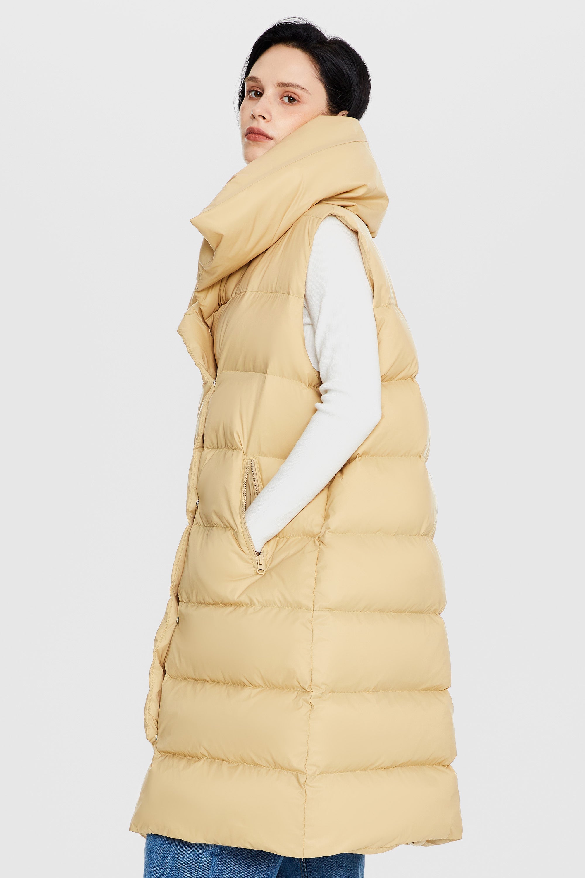 Orolay-Oversized Collar Puffer Down Vest-#color_Summer Melon