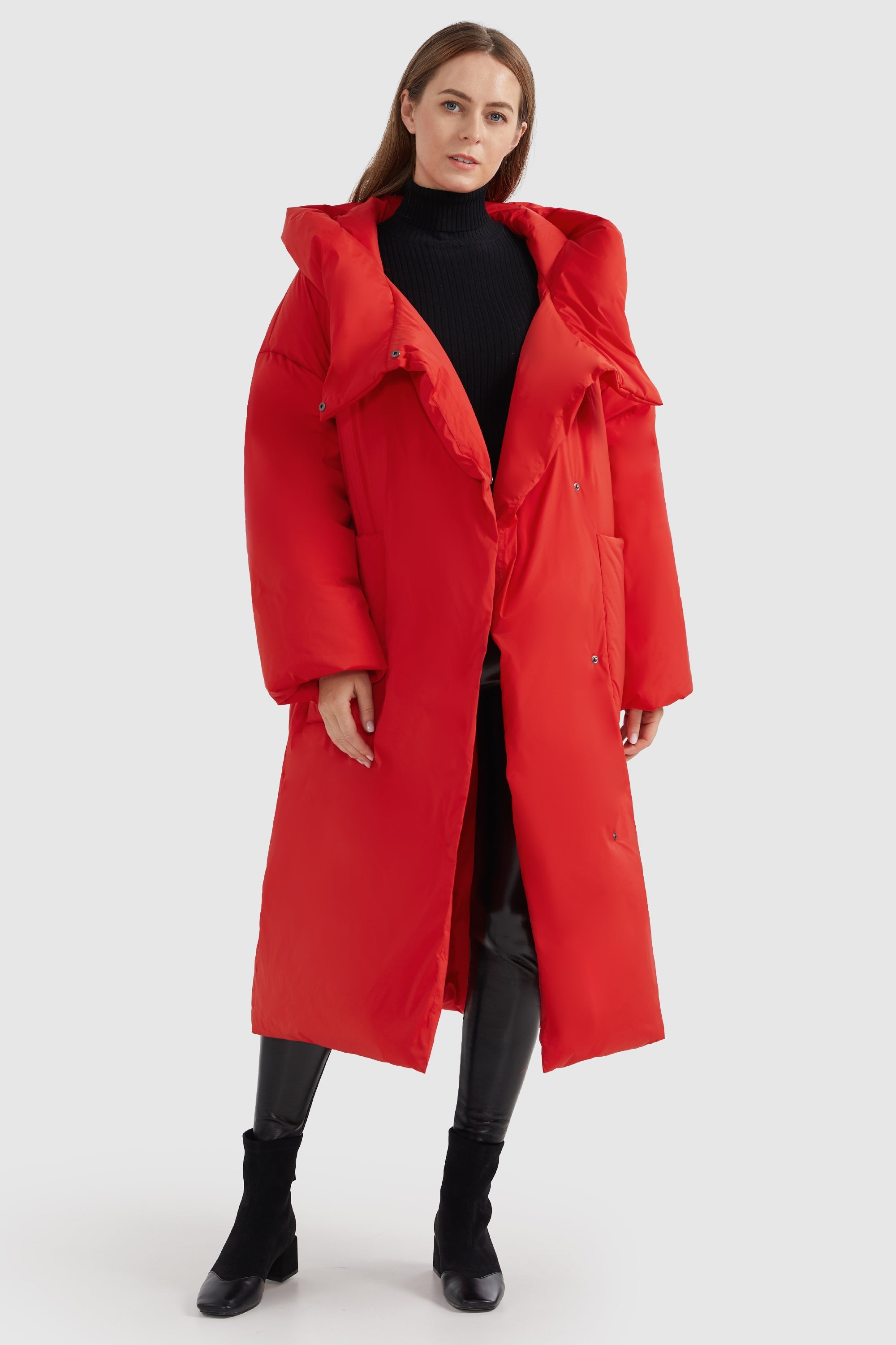 Orolay-Oversized Long Puffer Down Coat with Hood-#color_Fiery Red