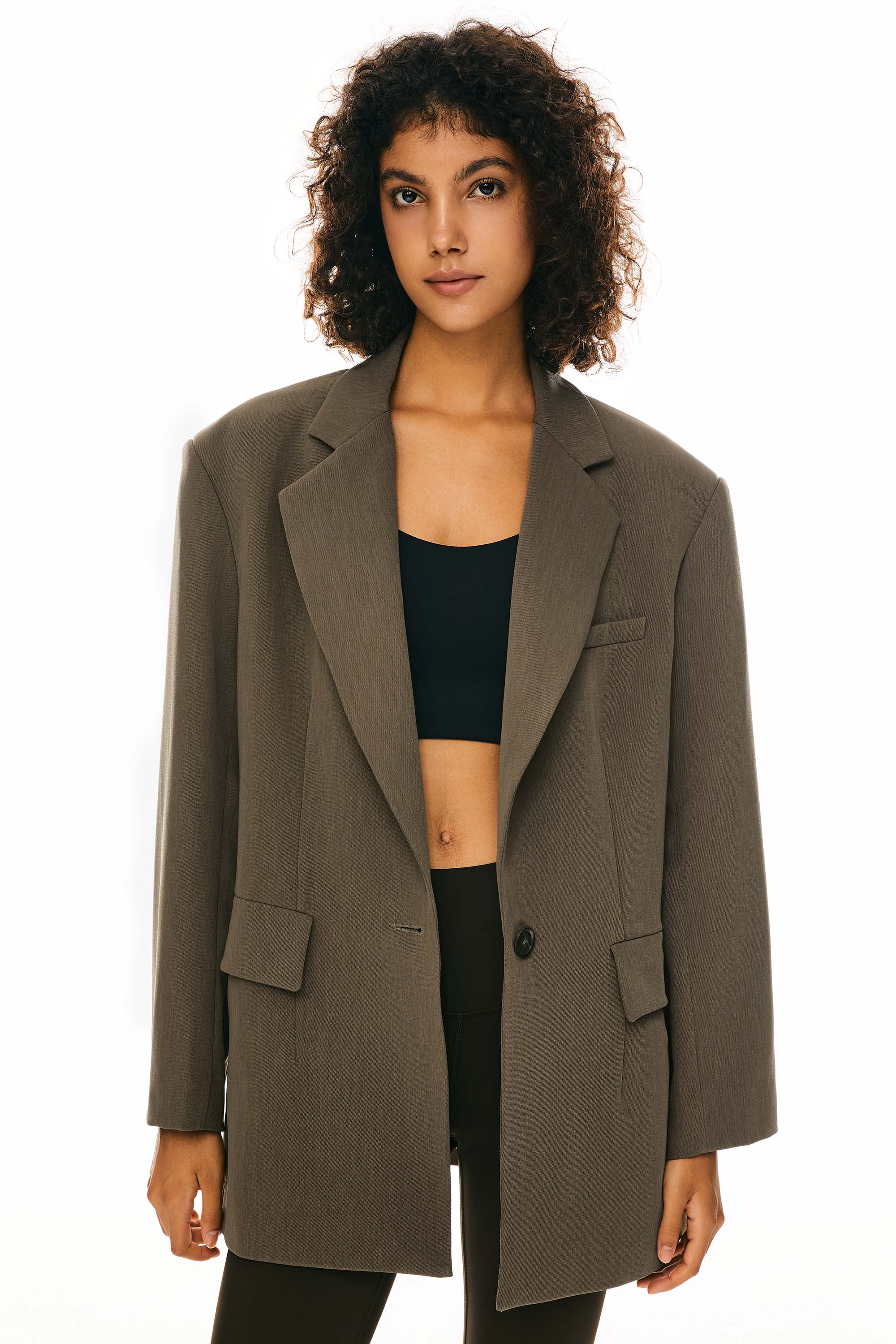 Orolay-Oversized Office Blazer-Image 2 of Long Sleeve Office Blazer from Orolay - #color_Sepia