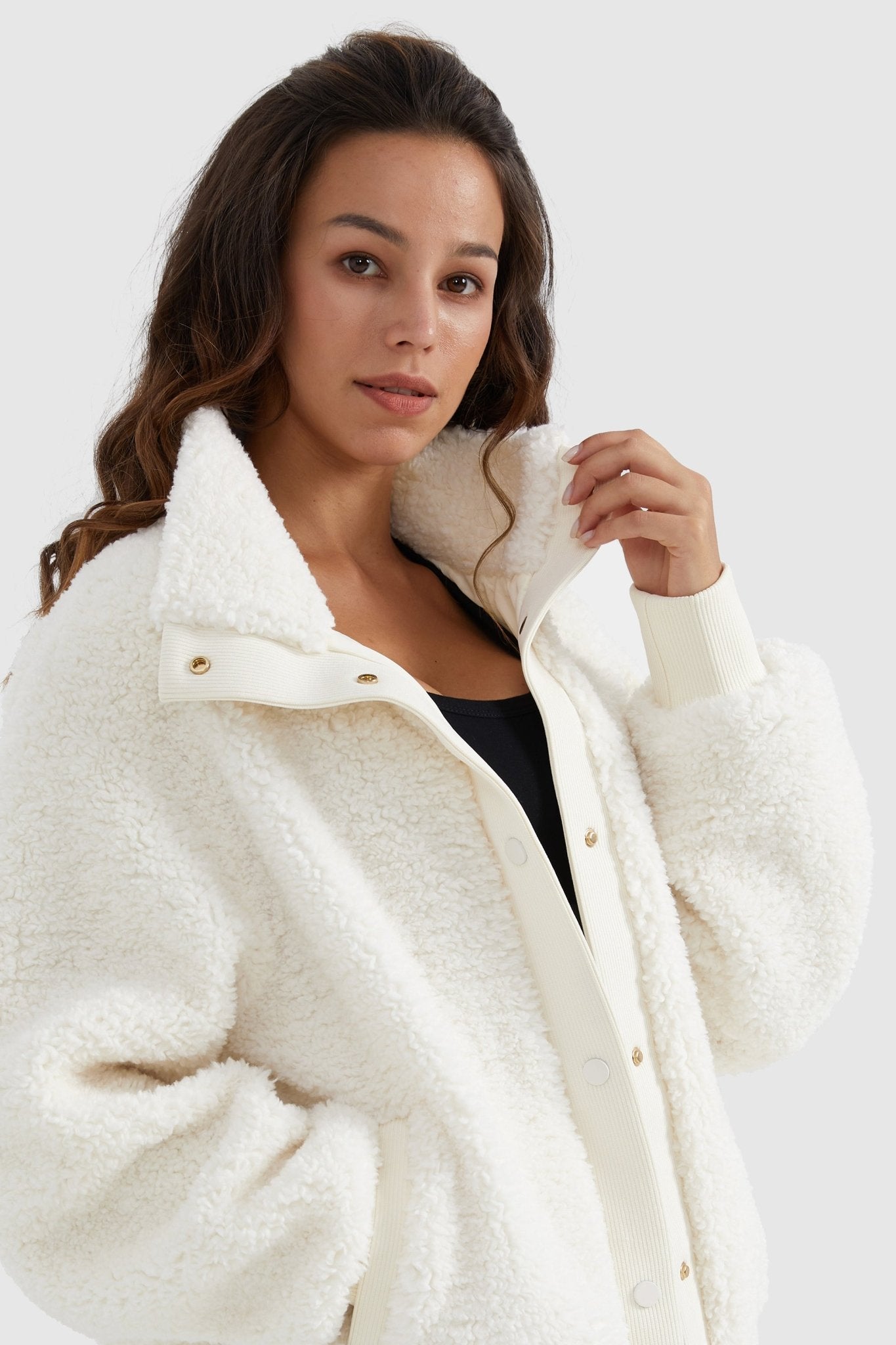 Orolay-Oversized Snap Button Sherpa Coat-Oversized Snap Button Sherpa Coat - Orolay, #color_Tofu