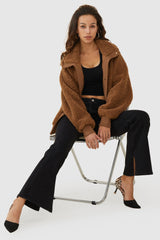 Orolay-Oversized Snap Button Sherpa Coat-Oversized Snap Button Sherpa Coat - Orolay, #color_Nuthatch