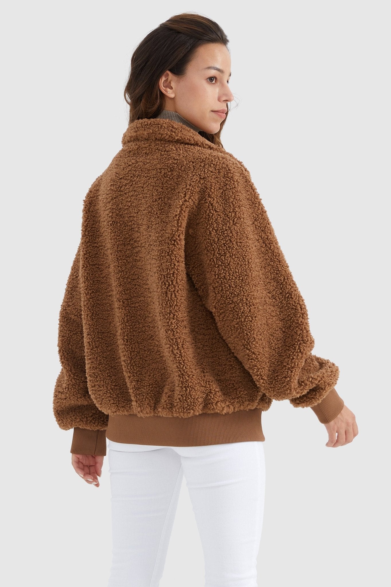 Orolay-Oversized Snap Button Sherpa Coat-Oversized Snap Button Sherpa Coat - Orolay, #color_Nuthatch