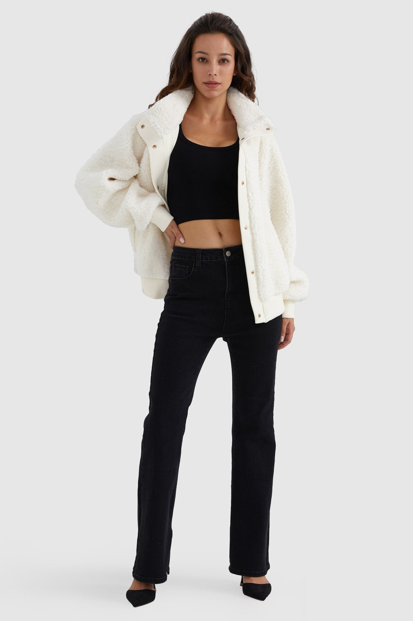 Orolay-Oversized Snap Button Sherpa Coat-Oversized Snap Button Sherpa Coat - Orolay, #color_Tofu