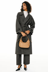 Oversized Wool Wrap Coat Orolay- #color_Black stripes