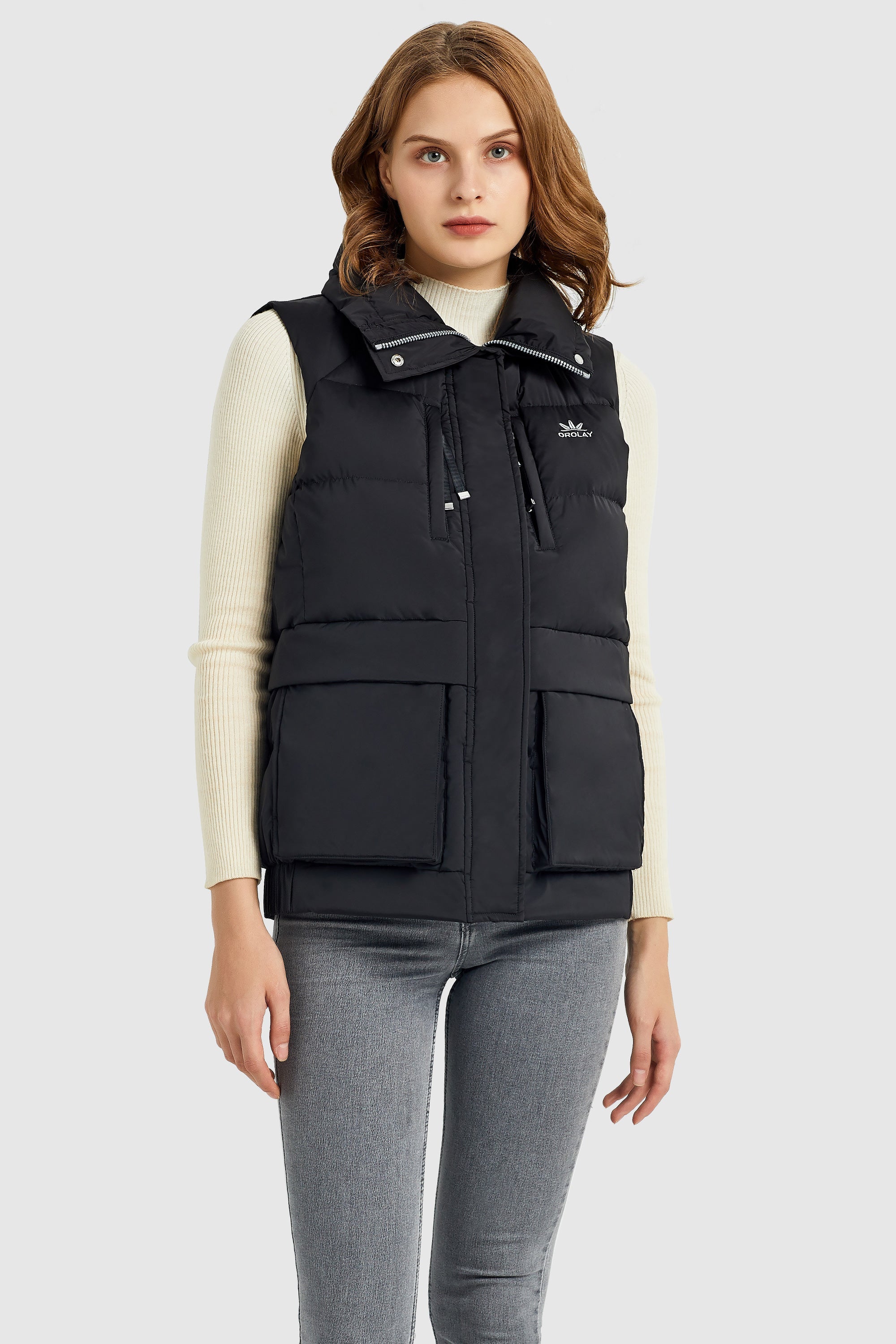 Orolay-Packable Stand Collar Puffer Light Down Vest-#color_Black