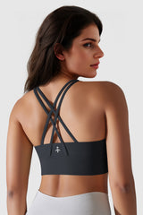 Orolay-Padded Criss Cross Strappy Sports Bras-#color_Black