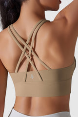 Orolay-Padded Criss Cross Strappy Sports Bras-#color_Khaki