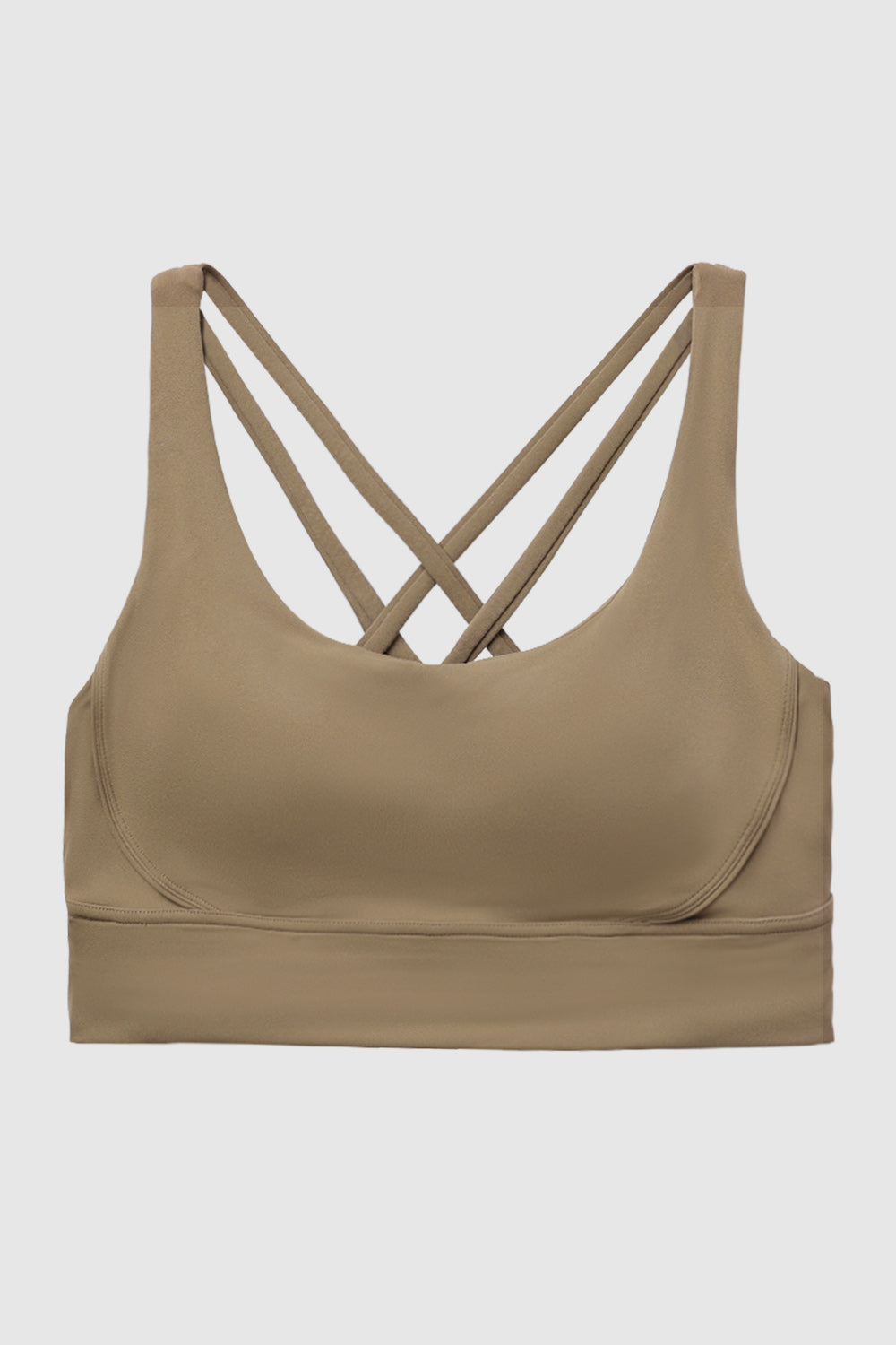 Orolay-Padded Criss Cross Strappy Sports Bras-#color_Khaki