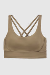 Orolay-Padded Criss Cross Strappy Sports Bras-#color_Khaki