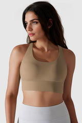 Orolay-Padded Criss Cross Strappy Sports Bras-#color_Khaki