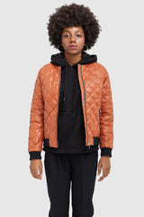 Orolay-Plaid Style Lightweight Short Down Coat-#color_Jaffa Orange