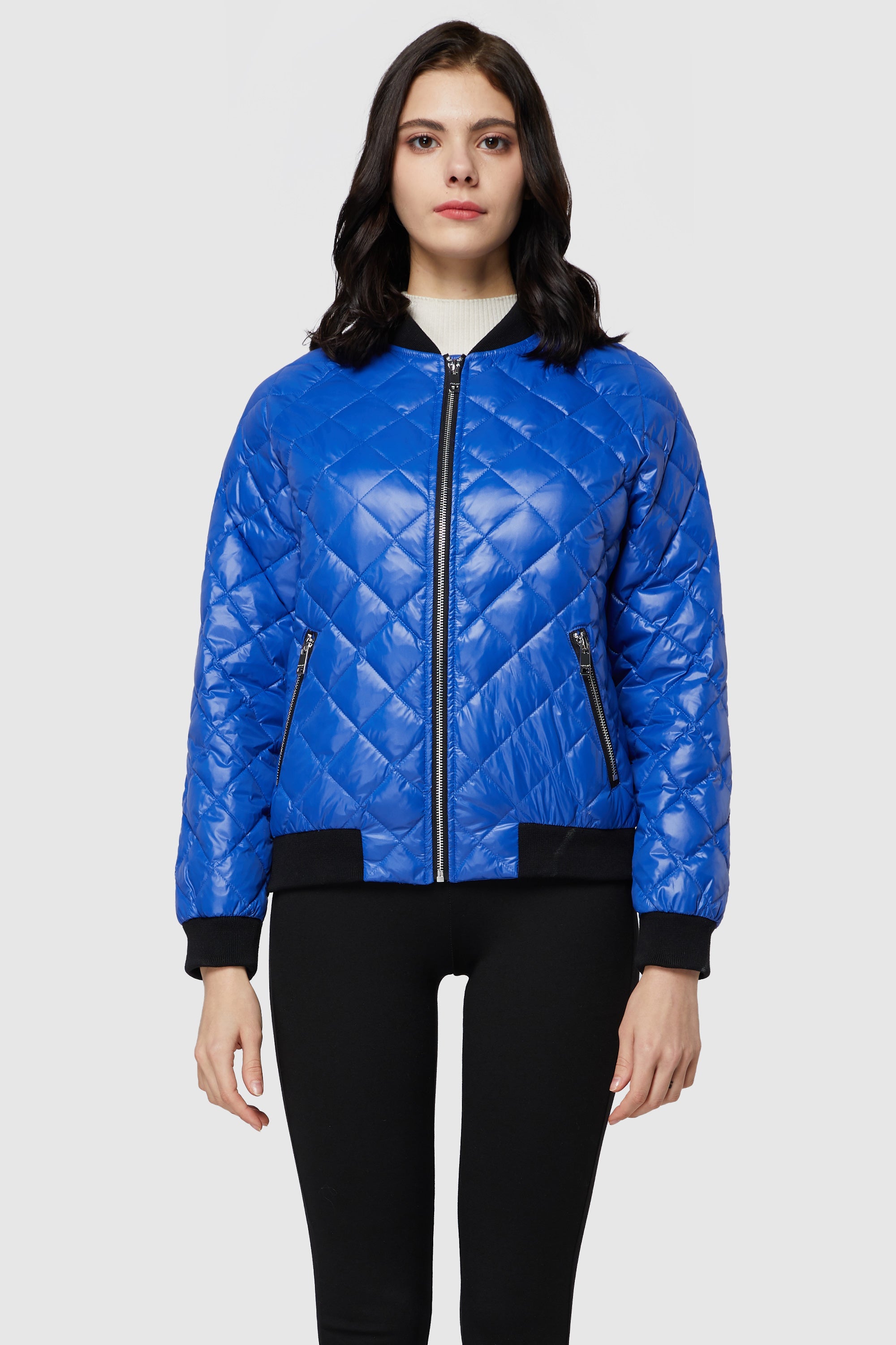 Orolay-Plaid Style Lightweight Short Down Coat-#color_Dazzling Blue