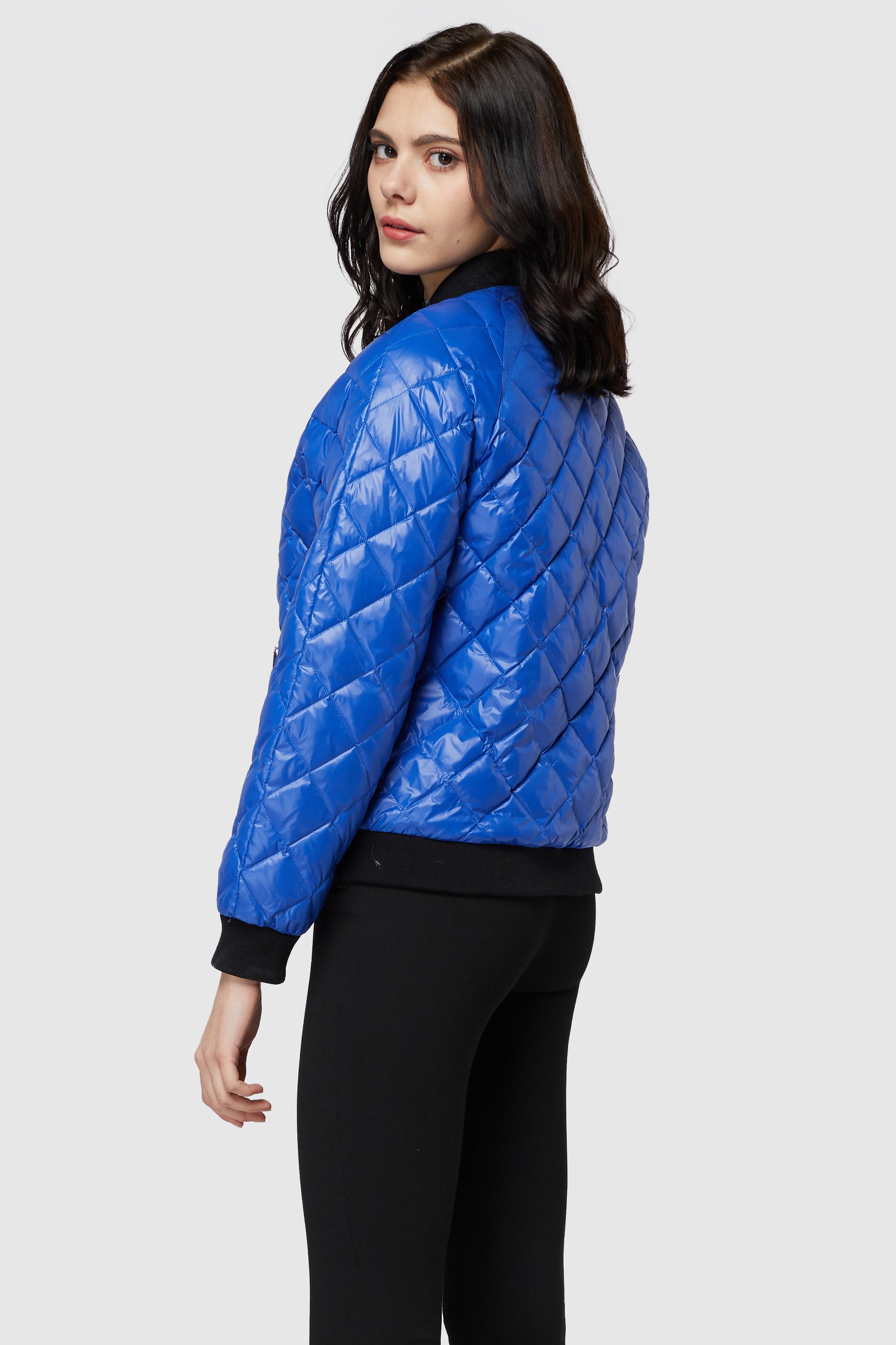 Orolay-Plaid Style Lightweight Short Down Coat-#color_Dazzling Blue