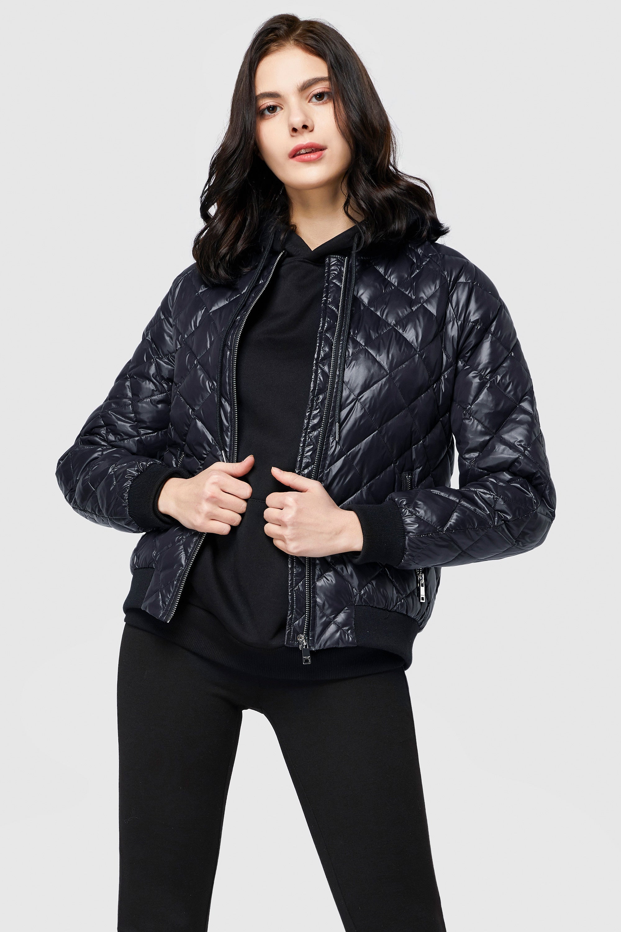 Orolay-Plaid Style Lightweight Short Down Coat-#color_Black