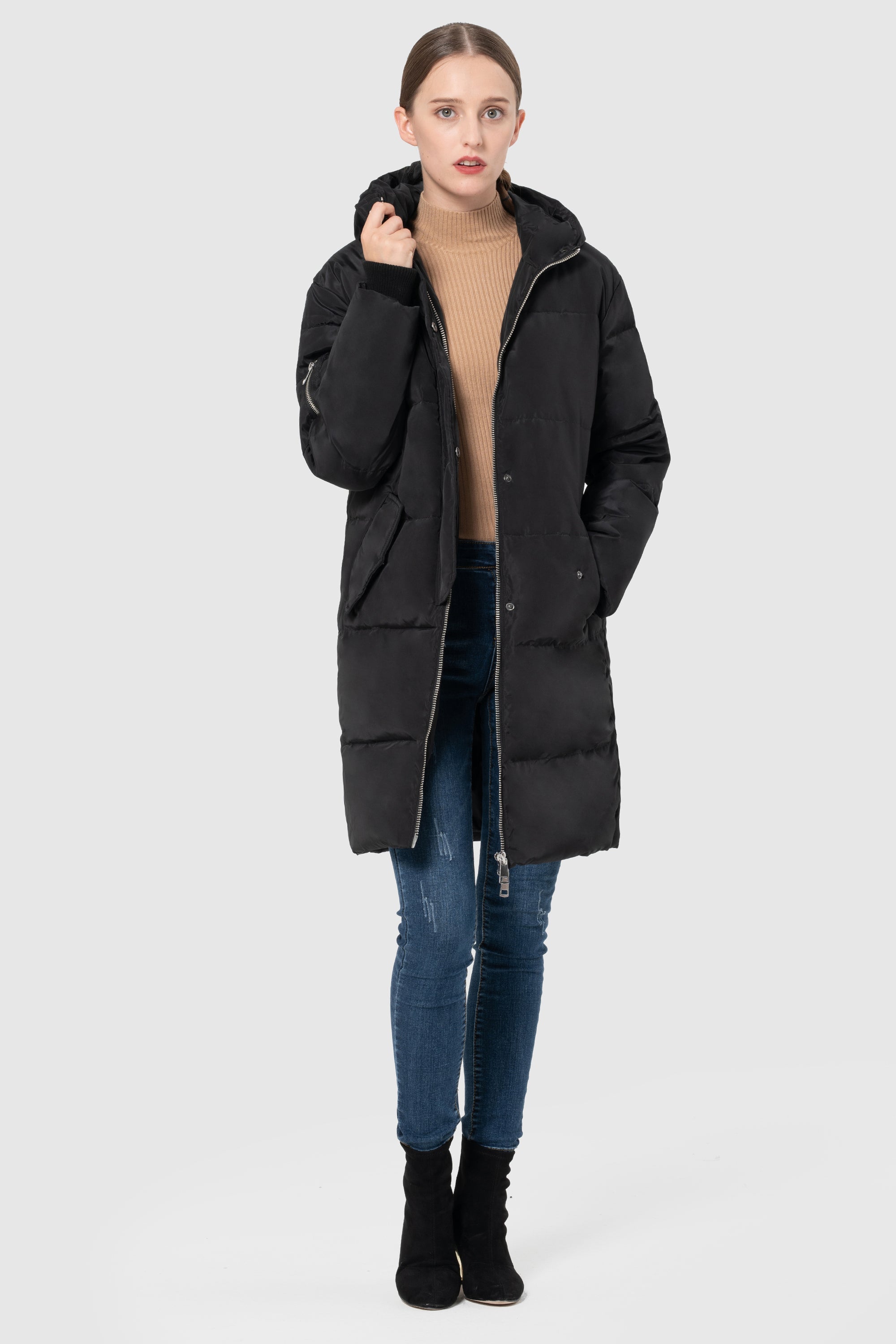 Orolay-Plus Size Thicken Down Jacket Hooded Coat-#color_Black