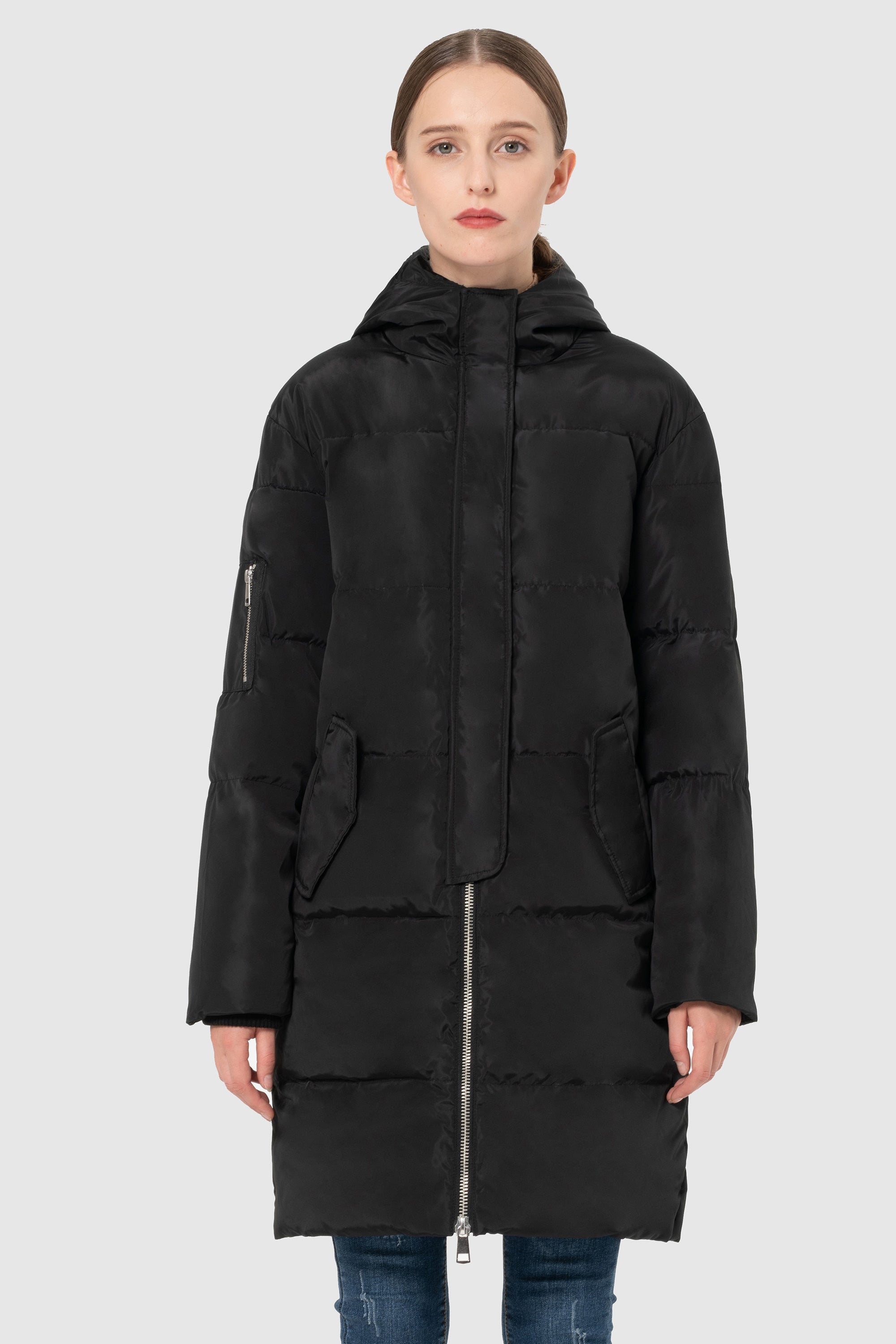 Orolay-Plus Size Thicken Down Jacket Hooded Coat-#color_Black