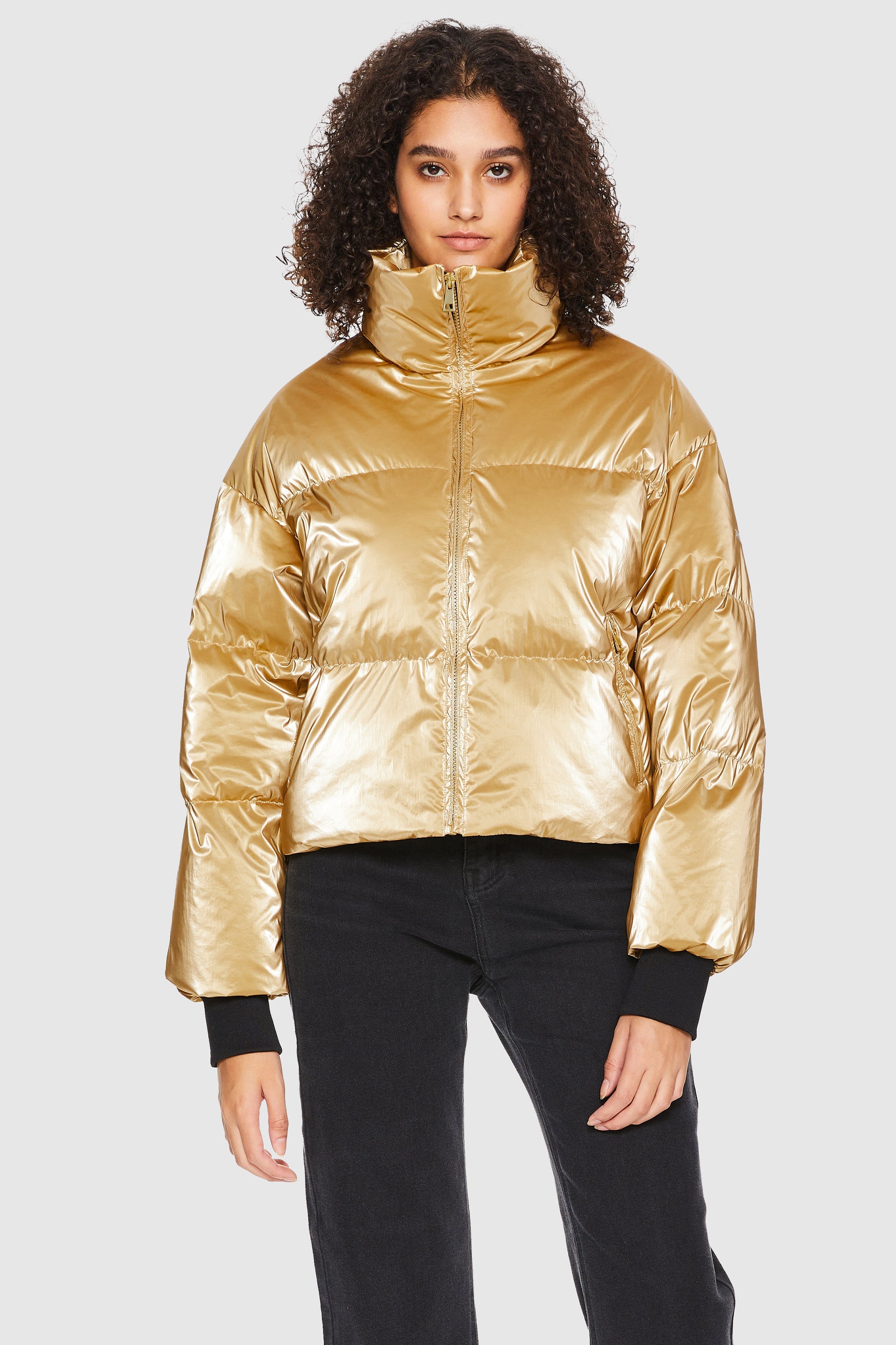 Orolay-Puff-O Cosmos Chrome Cropped Puffer-#color_Metallic Golden