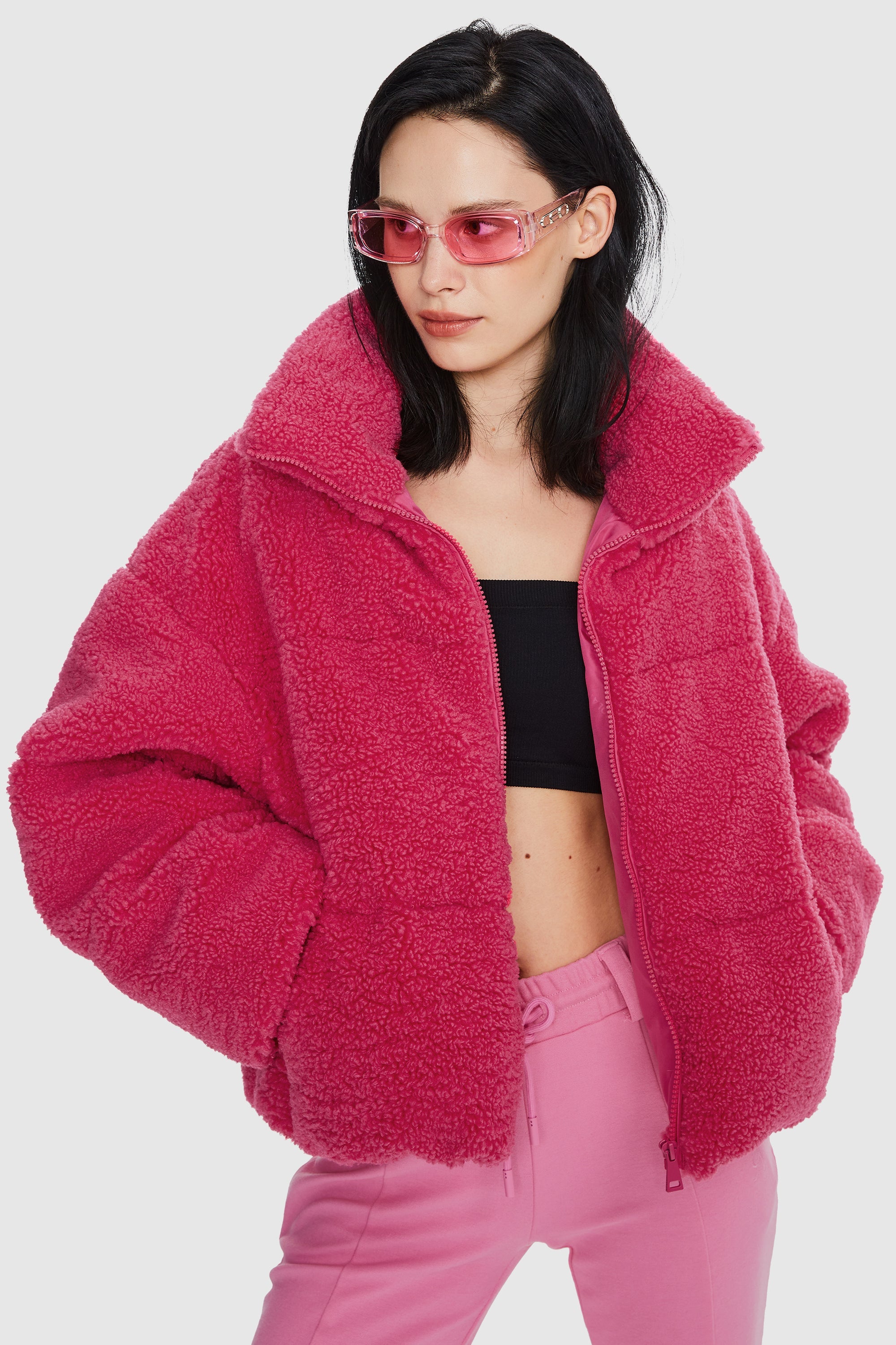 Orolay-Puff-O Earthugger Fleece Cropped Jacket-#color_Azalea Pink