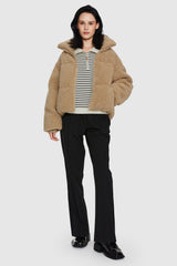 Orolay-Puff-O Earthugger Fleece Cropped Jacket-#color_Frosted Almond