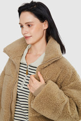 Orolay-Puff-O Earthugger Fleece Cropped Jacket-#color_Frosted Almond