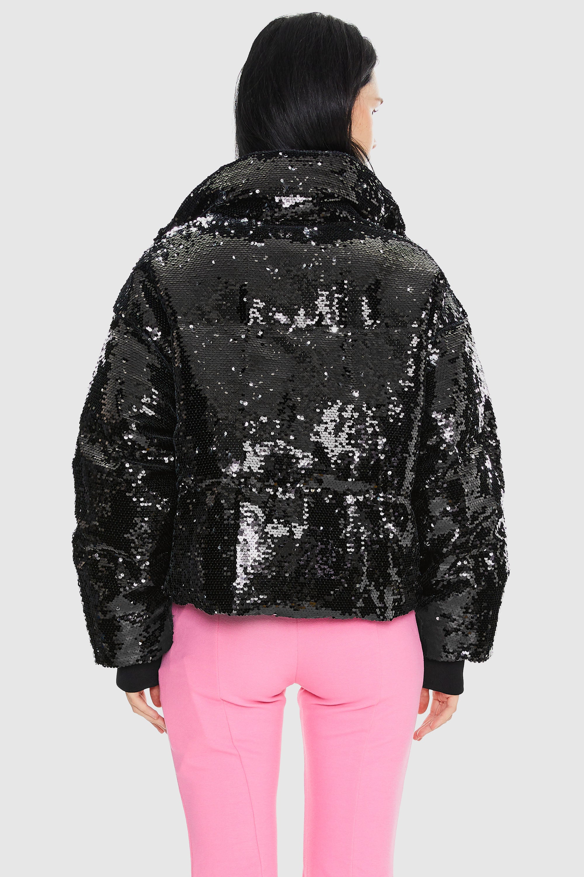 Orolay-Puff-O O-Lab Disco Sequin Jacket-#color_Black crystal