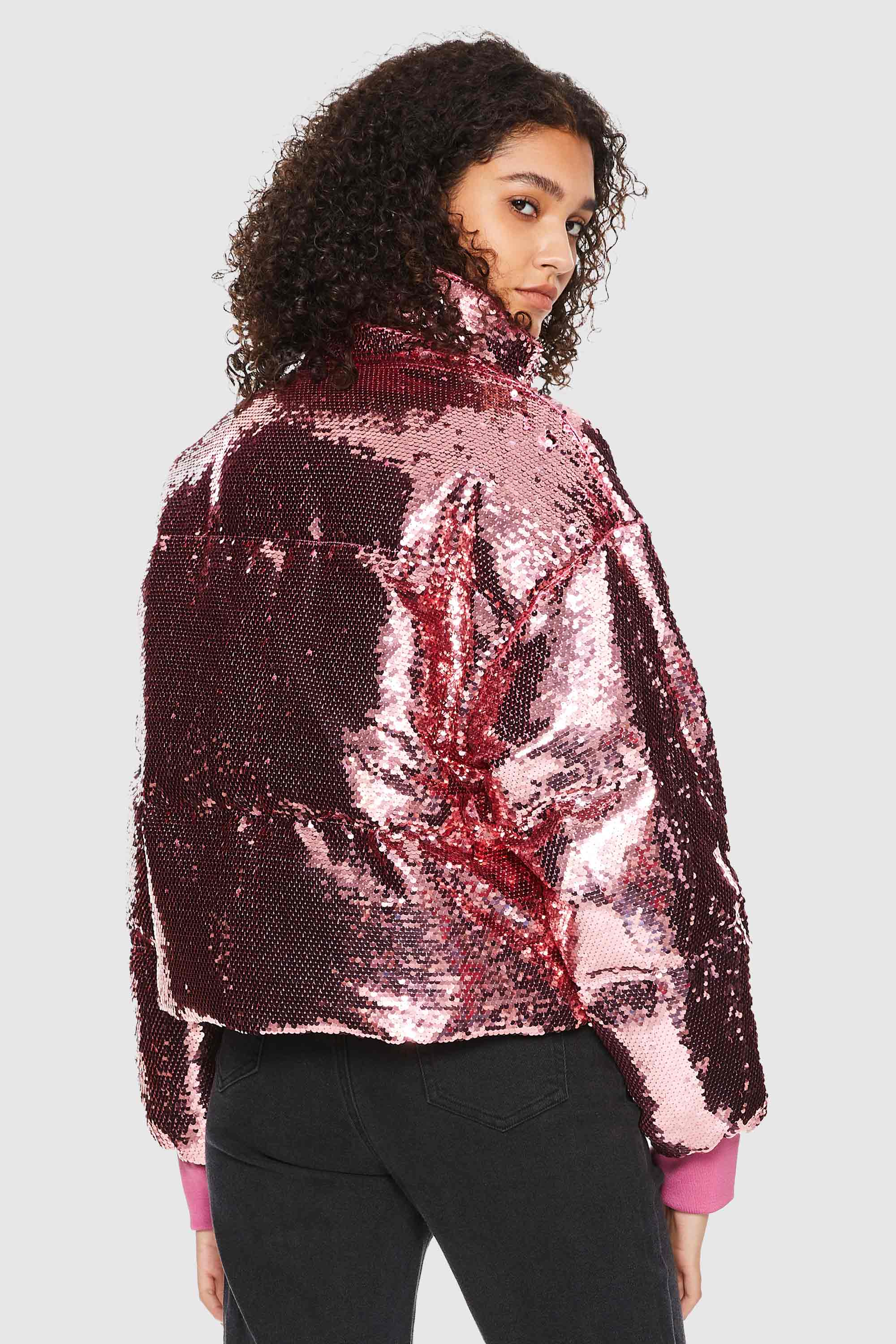 Orolay-Puff-O O-Lab Disco Sequin Jacket-#color_Pink crystal