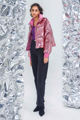 Orolay-Puff-O O-Lab Disco Sequin Jacket-#color_Pink crystal