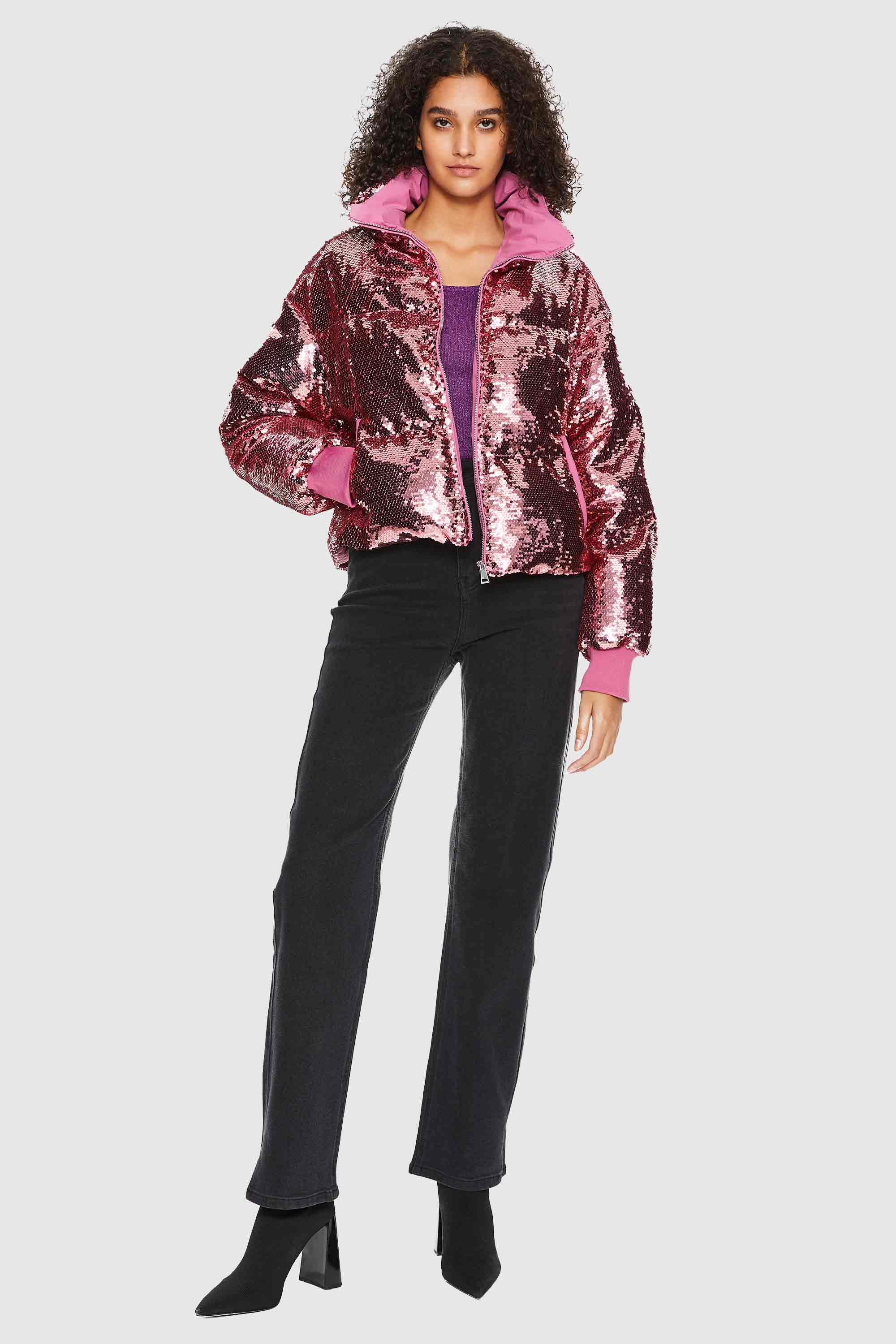 Orolay-Puff-O O-Lab Disco Sequin Jacket-#color_Pink crystal